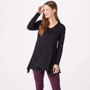 NWOT LOGO lori Goldstein black long sleeve asymmetrical hem trapeze blouse top